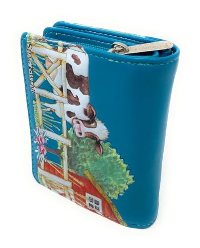 Shag Wear Barnyard Cow Small Farm Wallet for Women and Teen Girls Vegan Faux Leather 4.5" Teal2