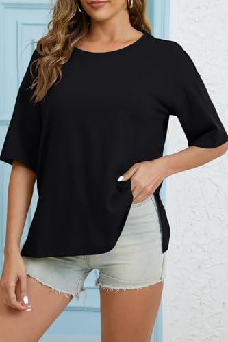 UNCLECAT Womens Oversized T Shirts Summer Trendy Short Sleeve Crew Neck Tops Loose Fit Side Slit Tee3
