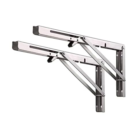 MINGT Folding Shelf Brackets - Heavy Duty Metal Collapsible Shelf Bracket for Bench Table, Shelf Hinge Wall Mounted Space Saving DIY Bracket (8-Inch, 2 pcs) Cover