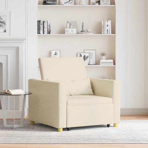 Vorpalize Sofá cama extensible individual, color crema, 90 x 165 x 87 cm, tela con marco de acero, sofá 3 en 1, incluye cojín lumbar, ahorra espacio para sala de estar y habitación de invitados