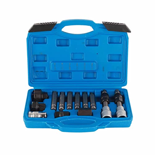 AMAKO 13 Pcs Alternator Pulley Tool Kit: Chrome Vanadium Steel Puller Socket Set for OAD & One Way Clutch Pulleys Removal & Installation