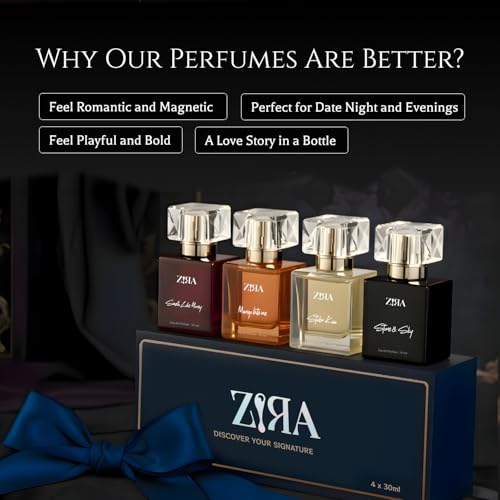Image of ZIRA Perfume Gift Box - 4 Signature EDP Collection, Long-Lasting Fruity, Floral, Woody & Spicy Perfumes for Men & Women, Premium Travel-Friendly Fragrance Set (30ml Each)