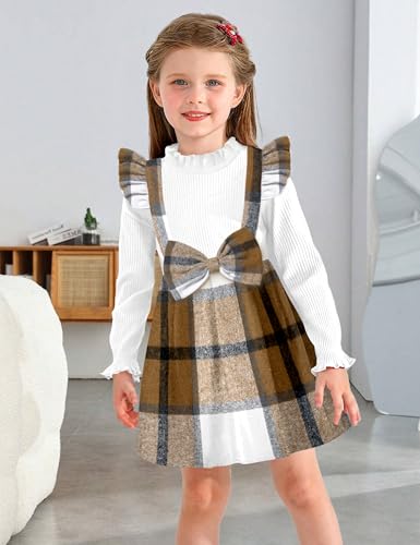 Toddler Girl Dress Plaid Ruffle Long Sleeve Bowknot Little Girl Dresses Fall Winter Outfits 3-7 Years3