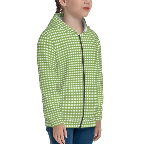 Green Gingham Kid Hoodies Boys Zip Up Sweatshirts Girls Pullover with Pocket4