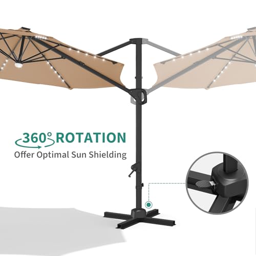 Garvee 10Ft Cantilever Patio Umbrella with 360° Rotation, Adjustable Tilt, Heavy-Duty 600D Oxford Fabric, Rust-Proof Aluminum Frame, Fits Most Stands, Without Base Weight