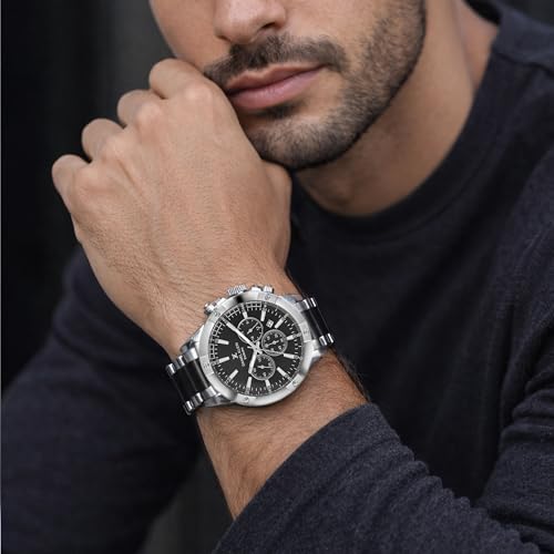 Image of Daniel Klein Analog Black Round Dial Silver Case Two Tone Silver Black Metal Strap Chronograph Water-Resistant Wrist Watch for Men Boys DK.1.14095-4