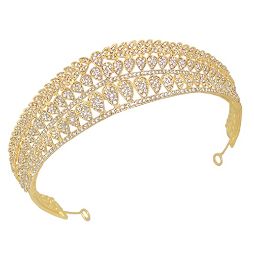 WIPPWER 1pc Full Diamond Super Crown Diademas de Moda for Mujer Tocado for Mujer Tocados de Novia for Boda Elegante Boda Pom Barroco Tocado de Boda Cabello Femenino Cabello de Novia(Golden)