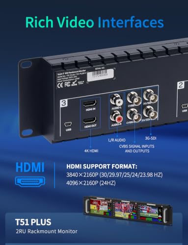 Image of FEELWORLD T51 Plus 2RU Triple 5.5 Inch SDI Rack Mount Broadcast Monitor LCD 1920x1080 3G SDI HDMI AV Input and Output