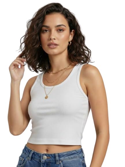 casual sleeveless solid women tank top | cotton blend | stretchable slim fit |round neck basic crop top for women