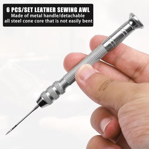 Image of DRAWBRIDGE 7Pcs Leather Sewing Awl Needle Set, Shoe Repair Tool Kit, DIY Handmade, Includes 6 Needles (Slender, Medium, Robust), 1 Metal Awl Shaft, Handle, Box Container