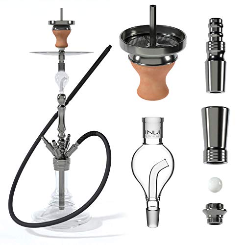 INVI® Tesseract Shisha Komplett Set Edelstahl V2A 84cm |Premium Hookah Molassefänger 4 Anschlüsse Silikonschlauch…