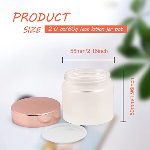 4 Pack 2 oz Frosted Glass Cream Jar,Empty Round Sample Jar Pot with Screw Lids&Inner Liner,Travel Storage Jar Container for Lotion, Eyeshadow,Moisturiser,gel-Rose Gold Lids2