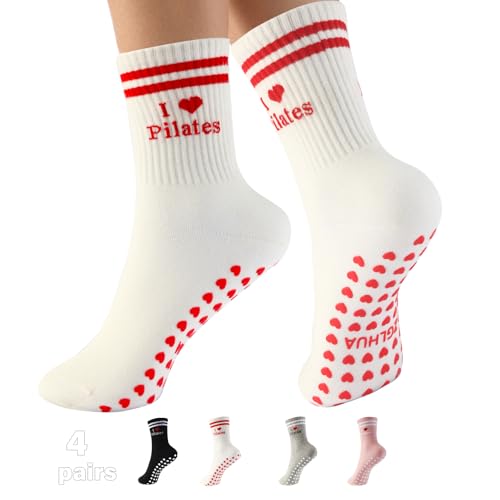 Image of Pilates Socks for Mother's Day,Women Pilates Heart Grip Socks Cuffs,Anti-Skid Cotton Grip for Ballet,Home,Studio 1Pair