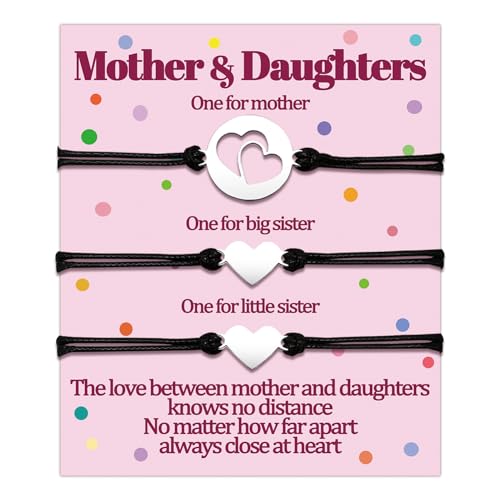 Image of Mom Daughter Bracelets Gifts Mother 2 3 4 Daughters Matching Bracelet Gift for Mommy and Me Bracelets Set for 2 3 4 5 Women Love Heart Matching Bracelets Mothers Day Gifts Birthday Gift Jewelry Ideas
