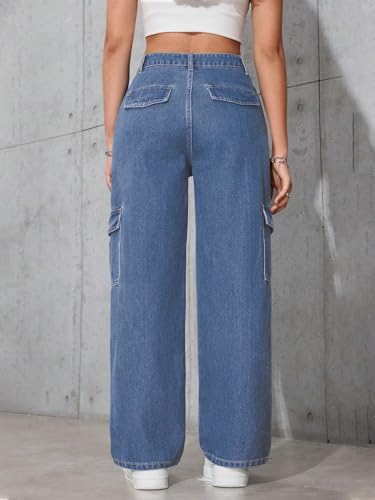 Image of Tagas Women Cargo Jeans | Women,s Cargos-Pants | (Women's) Denim Cargo's Pants || Cargo,s for Woman || Oversized-Jeans for Woman's || Loose Jeans Pant for Woman,s