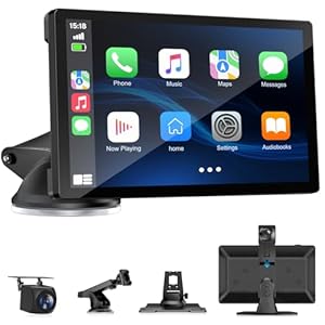 Pantalla Carplay inalámbrica para automóvil con cámara de tablero 4K, Carplay portátil de 9 pulgadas y Android Auto, pantalla táctil para automóvil con cámara de respaldo de 1080p, GPS/control