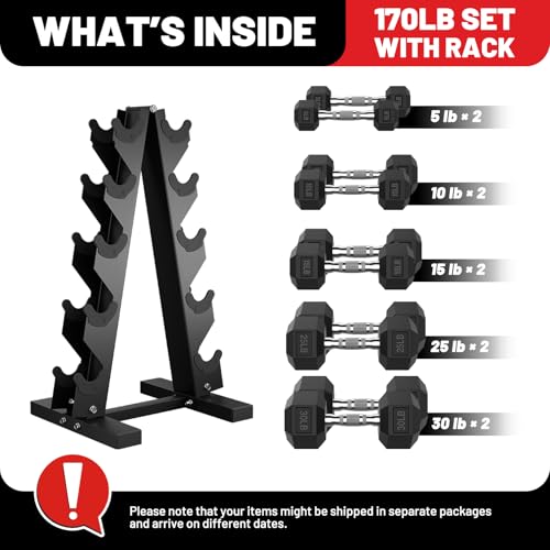 Image of PAPABABE Hex Dumbbell Sets with Rack, 100-600lb Rubber Coated Dumbbell Weight Set and Storage Rack, Multiple Options Hand Weights for Strength Training