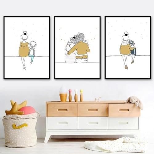 Toile peinture nordique KEBIA famille aimante, affiche murale triptyque 50x70
