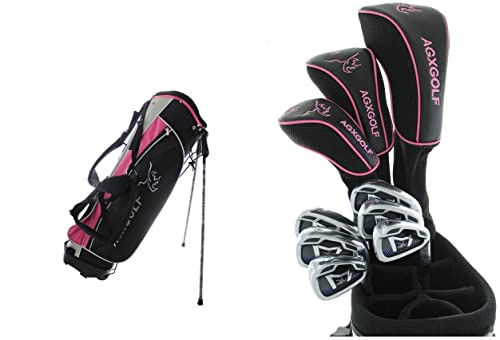 AGXGOLF Ladies Edition Magnum (Pink/Magenta) Right Hand Complete Golf Set: 460 Driver, 3 Wood, 3 Hybrid + 5-9 Irons + Pitching Wedge+Stand Bag; Ladies Flex; Tall Length (+1.25