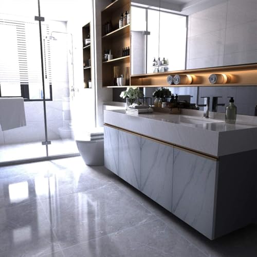 Image of Large White Marble Wallpaper Peel Stick Countertops Granite Conatact Paper | Thick 48 inchx197 inch Marble Counter Top Vinyl Wrap Waterproof Self-Adhesive Wall Paper DIY Furniture Sticker for Kitchen Countertop