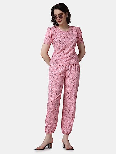 Image of POPWINGS Casual Printed Top and Joggers Set for Women || Stylish Summer Co-Ords Set for Women || Round-Neck Top and Joggers Combo Set for Women