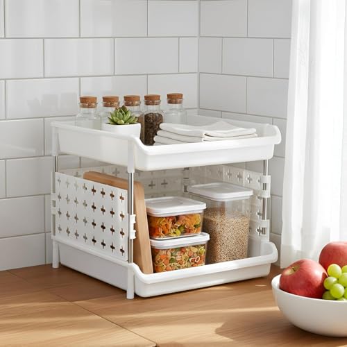 Image of JD Fresh 2 Tier Plastic Storage Drawer Organizer /Stackable Modular Storage Rack for Clothes /Breathable Design Kitchen Organizer /Multipurpose Shelves Storage for Office, kids room and Pantry (White)