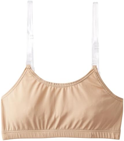Clementine Apparel Girls Clear Detachable Straps Dance Bra Unpadded & Seamless, Nude, 16