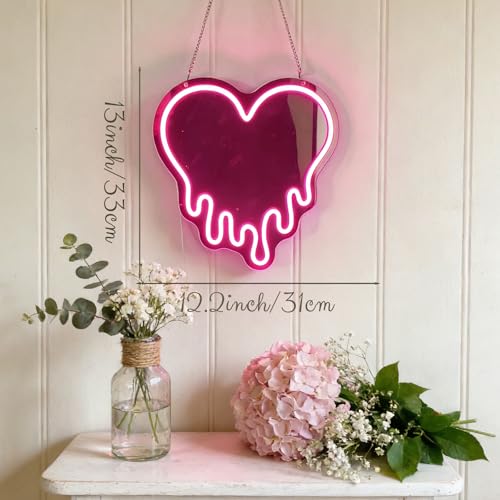 KATMBFUE Y2K Pink Heart Neon Sign, Melting Heart Neon Mirror Light, Heart vanity mirror with lights, Love Shaped LED Wall Decor for Bedroom, Girls Room,Studio, Party, Wedding, Gift for Valentine's Day, Birthday, Anniversary — view 4