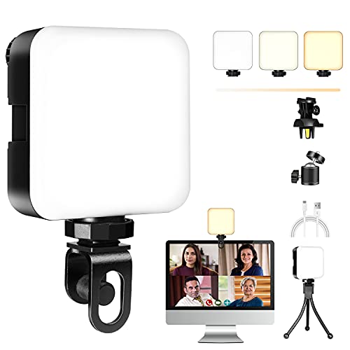 LED Videokonferenz Licht Videoleuchte mit Clip, Stativ, 360 °Gimbal, mit 3000mAh Eingebautem Akku, Dimmbare Fotolicht…