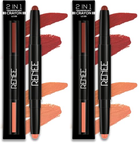 Image of RENEE 2 In 1 Transfer Not Crayon LC 03, 4gm| Long Lasting & Smudge Proof Formula| Matte Lip Color with 1 Light & Dark Shades| Enriched with Shea Butter (Pack of 2)