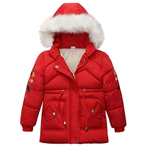 Zerototens Hoodie Outwear-Long Sleeve Winter Coats Patchwork Cotton Blend Jacket Zip Thick Warm Snow for Children Kids Boys Girl (Red, 110) Cover