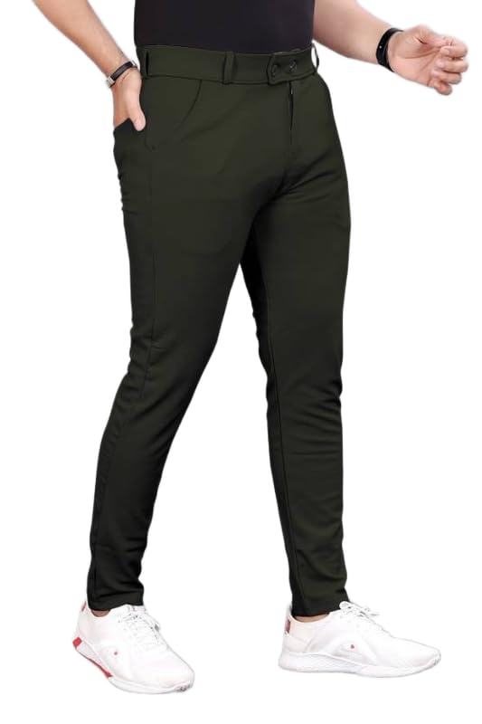 Image of Men's Slim Fit Lycra Blend Stretch Trousers | 2 Button Closure | Side Pockets | Formal & Casual Wear