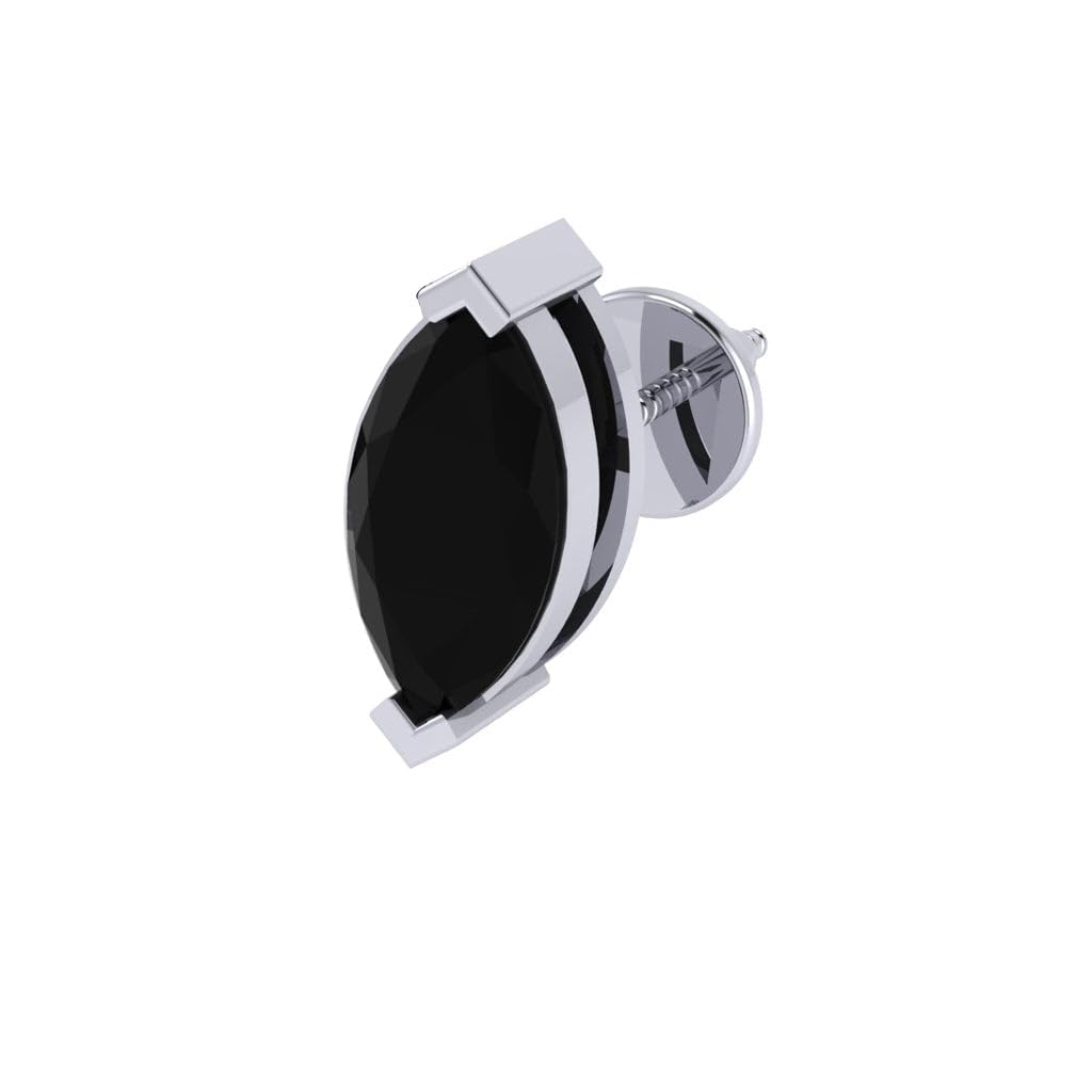 Rhodium Plated Pure 925 Sterling Silver Earring | Solitaire Black Diamond Screwback Earring For Men & Boys | Multiple Gemstone Shape Options | Model ERSMWBDP-image-24