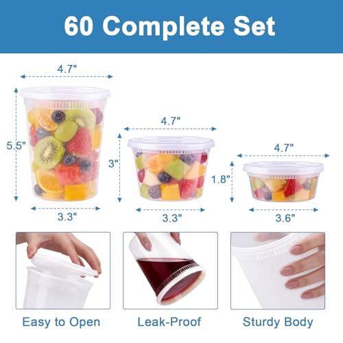 Image of Lamosi 60 Sets Deli Containers With Lids, 8 /16 /32 oz Quart Containers