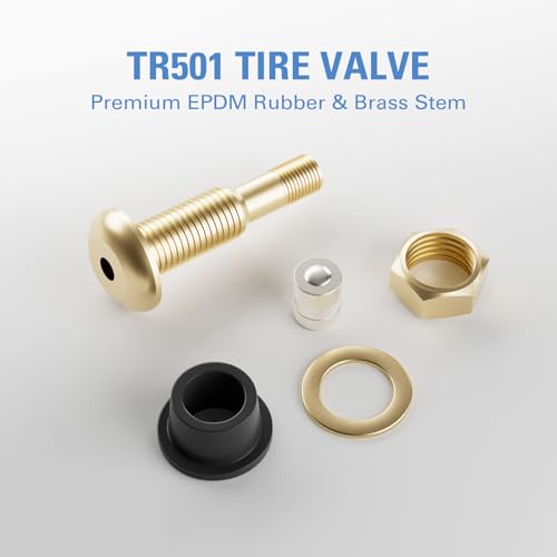 Image of CKAuto TR501 Metal Clamp-in Tire Valve Stems, 1.5 inch Eff. Length, 10 Pcs /Pack | Made of Durable Brass and EPDM Rubber Fits Standard 0.625 inch Rim Holes Commercial Grade