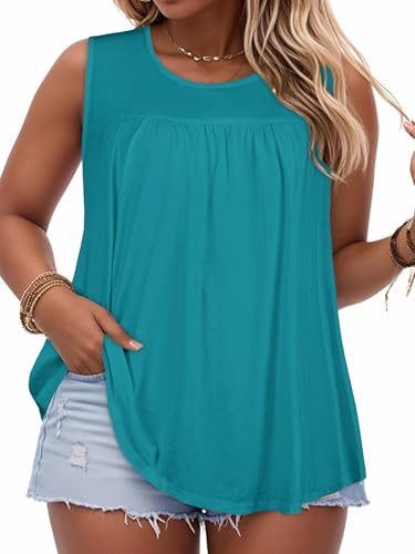 Image of Women Plus Size Tank Top Casual Summer Tops Loose Fit Sleeveless T Shirts Trendy Crewneck Tunic Tees 2026