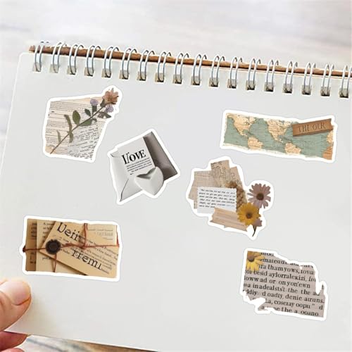 Image of Vintage Stickers for Journaling Water Bottles Luggage Phone, 50PCS Retro Boho Aesthetic Sticker for Teens Adults Vinyl Waterproof (Fragment Sticker)
