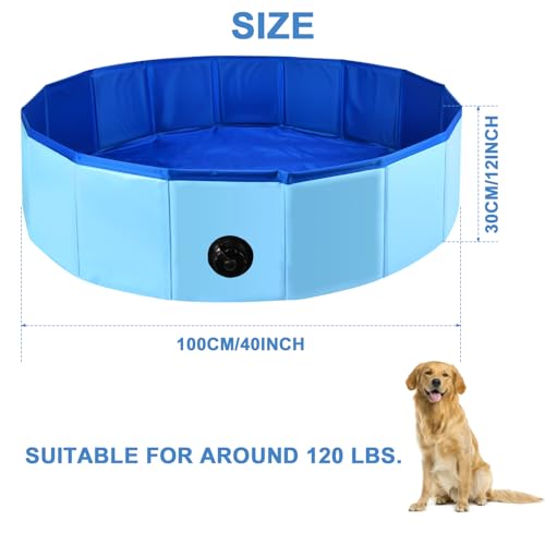 Fulhdedi Klappbarer Hundepool 100x30cm - Tragbare PVC Badewanne für Große Hunde, Blaues Schwimmbecken mit Rutschfestem Boden