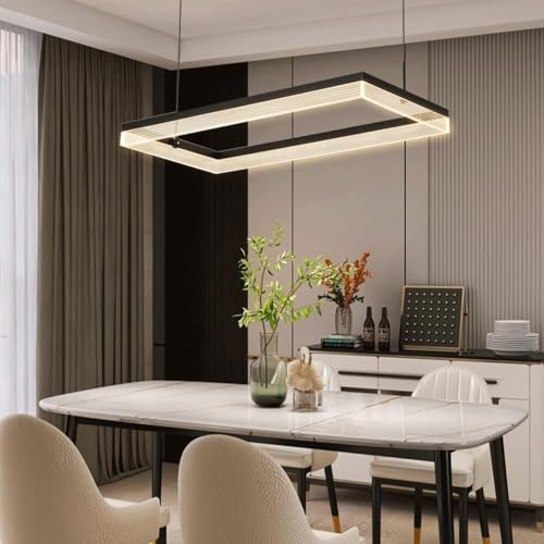 Lustre LED de table à manger rectangulaire noir suspendu à intensité variable