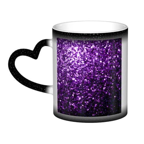 DURAGS Hermosa taza de café y té con purpurina morada sensible al calor, elegante taza de café y té de cielo estrellado para uso doméstico y de oficina