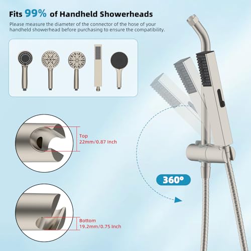 Hibbent Shower Slide Bar with Handheld Shower Head Holder, Stainless Steel Shower Arm Extension Sliding Bar, Height & Angle Adjustment Showerhead Holder, Brushed Nickel - image 5