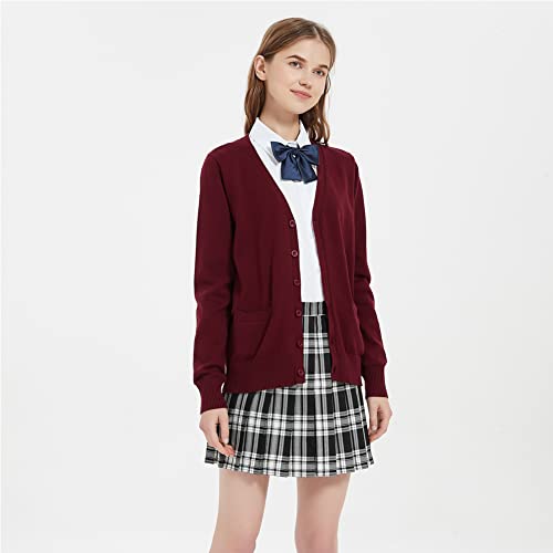 Image of jinghuiyue Women's Cardigan School Uniform Sweater V Neck Button Down Knit Cardigans Coat with Pockets
