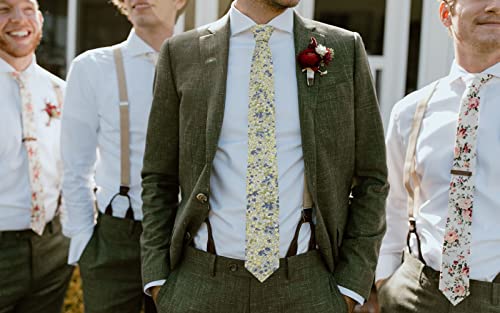 Image of Mantieqingway Men's Skinny Tie, Cotton Floral Ties for Men Wedding Necktie for Groom, Groomsmen, Missions, Dances