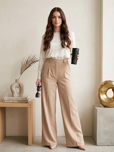 Image of GRECIILOOKS Trousers for Woman | Womens High Rise High Waist Flared Korean Style | Formal Pant for Women Office Wear| Track Pants for Womans Elegant for College & Events (Available in Plus Size)