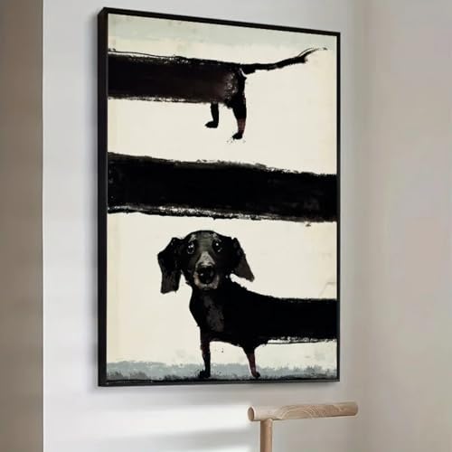 Chien noir impression abstraite haut de gamme sur toile TONGYINLI avec cadre
