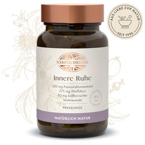 Innere Ruhe Tabletten, spezieller Wirkstoffkomplex mit Passionsblume & Weißdorn-Extrakt (120 Stk) 100% natürliche Herstellung Deutschland, Erschöpfung Unruhe Beruhigung Entspannung BÄRBEL DREXEL®