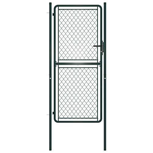 vidaXL Garden Gate Rust Resistant with Lock and Handle Outdoor Terrace Mesh Fence Entrance Door Barrier Steel 100x175cm Green