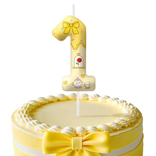 Image of Yellow Cartoon Birthday Candles, Number 1 Candle Yellow Themed Birthday Party Supplies, 2.4 inch Birthday Candles for Cake Topper Party Decorations, Birthday Decorations for Boys Girls (Number 1)