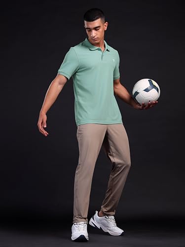 Image of TECHNOSPORT Men's Solid Slim Fit Polo Collar T-Shirt MATPIQ Half Sleeve Button Polyester for Gym Running Workout UPF50+ Anti Odour