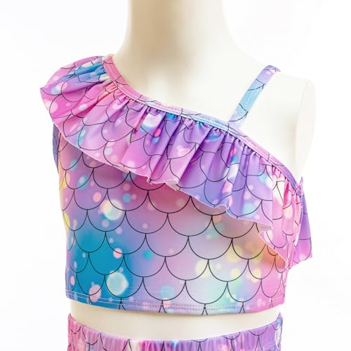 Image of GALLDEALS Girls Swimsuit 3 Piece Bathing Suits Flounce Ruffle Tankini Set Beach Swimwear with Cover Ups Skirt for 3-10 Years